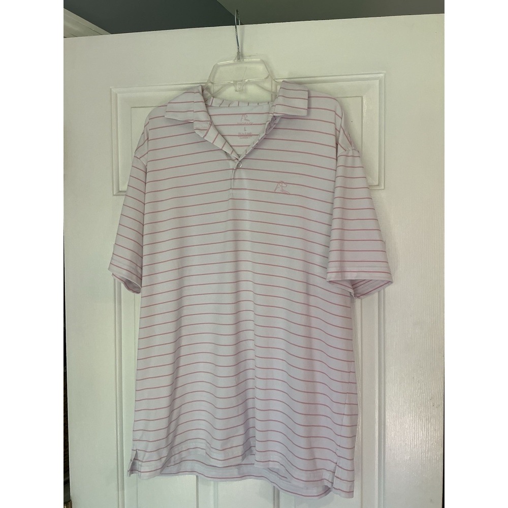 Rhoback Men's Performance Stretch Polo Shirt‎ Pink/White Stripe Large